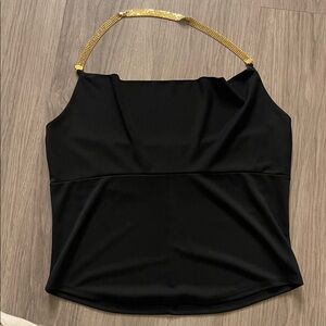 Elegant Black Top with Gold Strap